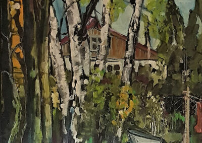 Frank von Feilitzsch. Blick aus dem Küchenfenster in der Heinrich-Zille-Straße 30a in Schulzendorf. 2012. Öl/Pappe. 59 x 45 cm